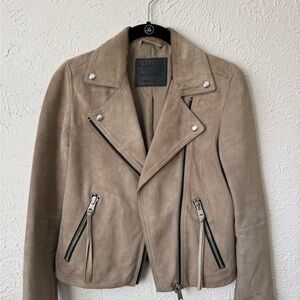 All Saints Beige Suede Leather Jacket